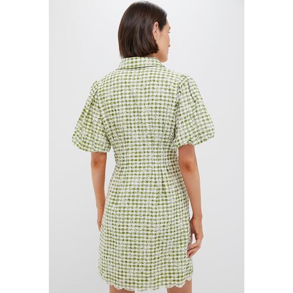 TUCKERNUCK Embroidered Floral Green Gingham Mini Delaney Dress Size XL NWT - Picture 2 of 8